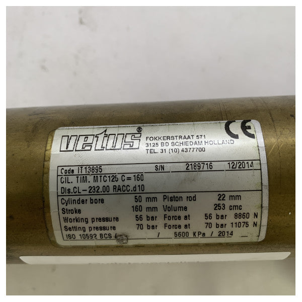 Vetus Brass MTC125 hidraulični upravljački cilindar 10 mm S160 mm - 253 cc - 1226 Nm