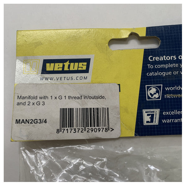 Distribuidor de Manifold Vetus Brass Marine com 1x Entrada G1 e 2x G3/4 - MAN2G3/4