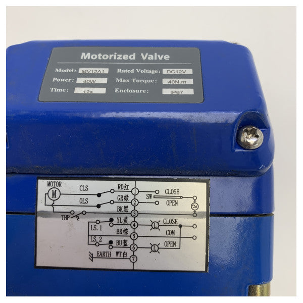 Zawór kulowy Vetus MV12A1 z napędem elektrycznym 12V IP67 klasy morskiej z ręcznym przełącznikiem 1/2 cala