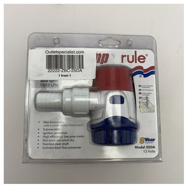 Bomba de esgoto Rule 25DA tipo 500 GPH 1894 l/h 12V