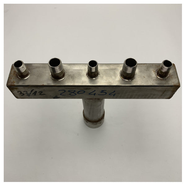 Ναυτιλιακός σύνδεσμος διανομής υγρών από ανοξείδωτο χάλυβα σε σχήμα T-Shaped με πέντε εξόδους - ανθεκτικός στη διάβρωση για θαλάσσια συστήματα