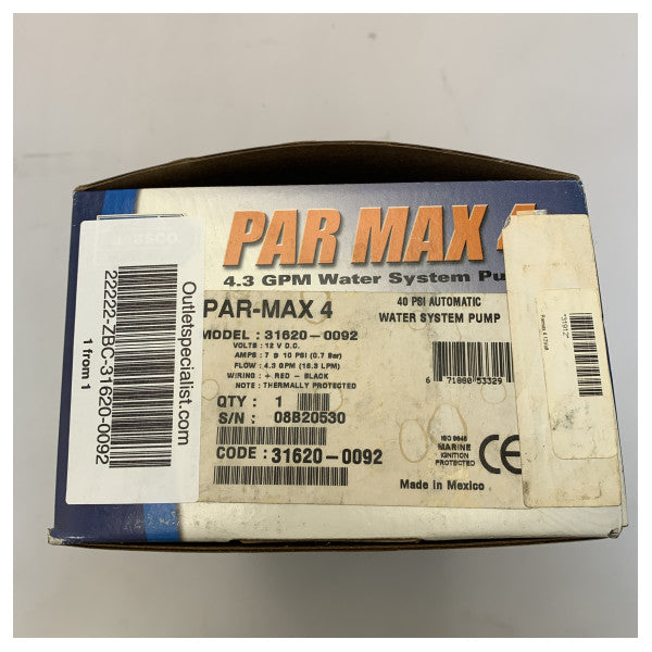 Насос для питної води Jabsco Par Max 4 з регулюванням тиску 12В | 16л/хв -31620-0092