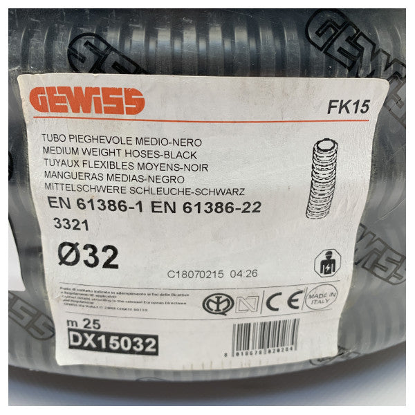 Gewiss Guaina flessibile per cavi marini di alta qualità - 32 mm nera, resistente ai raggi UV e all'acqua salata, bobina da 25 m