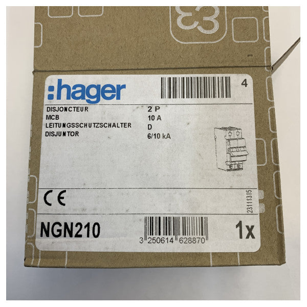 Hager MCB 2P 6/10kA D-10A 2M electrical switch - NGN210