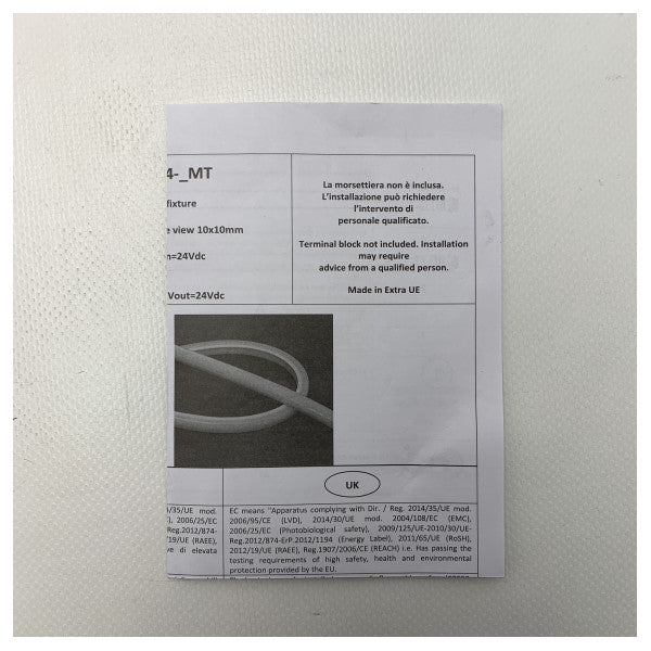 BCM LED Lighting Fixture Neonflex Top and Side View 10x10mm 24V - 3404/00G4-2MT