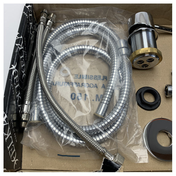 ELKA ART.4050 Polished Chrome Marine Shower Mixer - Durable, Compact Boat Faucet with Flexible Hoses