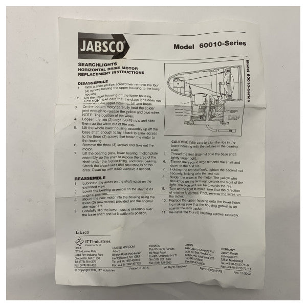 Jabsco 18753-0458 dikey motor far değiştirme ünitesi