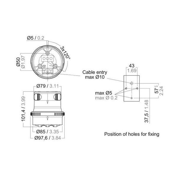 Aqua Signal série 34 Luz de navegação tricolor LED branca - 3856101000
