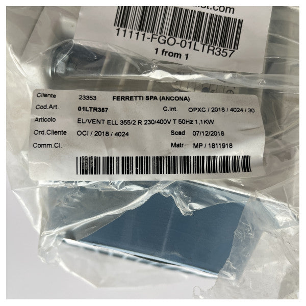 Gianneschi ELL355/2 höger 230/380V axialfläkt vit