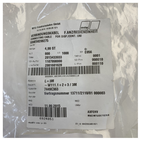 MTU X00E50208275 Кабел за свързване на контролния модул за дисплей
