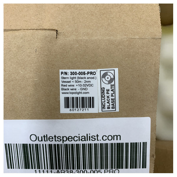 Лодкове світло Lopolight 300-005 PRO чорного кольору з покриттям для морської навігації, заднє, 12/24V