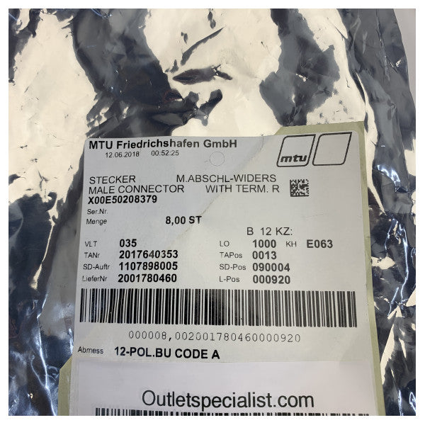 4x MTU X00E50208379 Connecteur mâle original avec résistance thermique