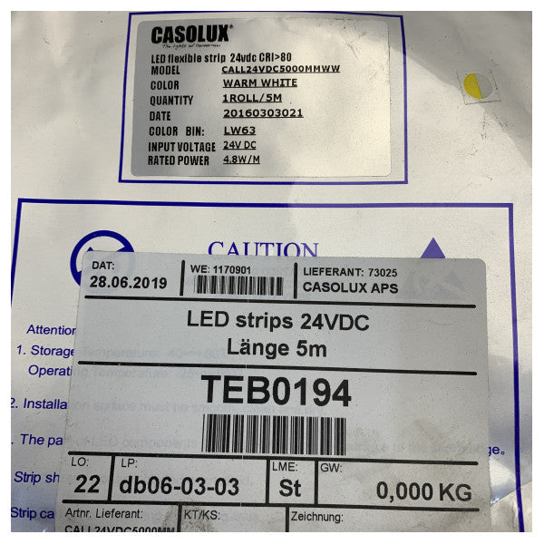 Casolux 24V Tira LED Marina 5m Blanco Cálido - CALL24VDC5000MM