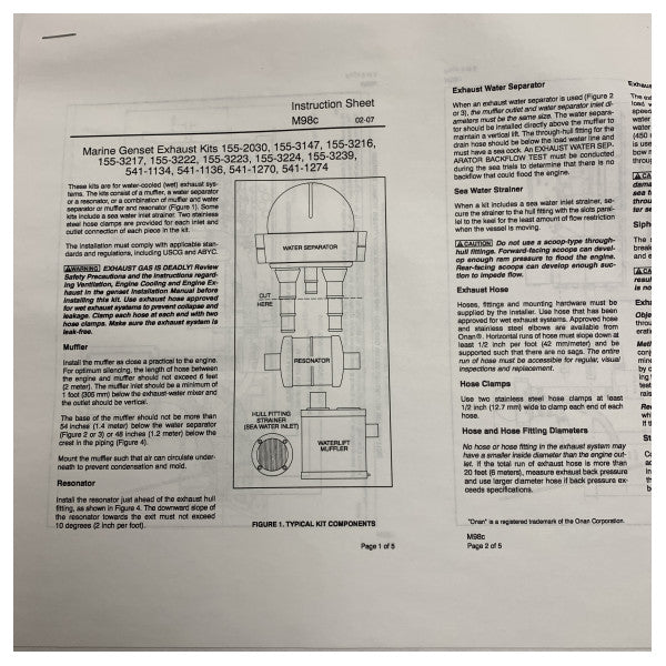 Cummins Onan silenciador del generador - elevación de agua - 2 - 2,5 pulgadas - 0155-3222