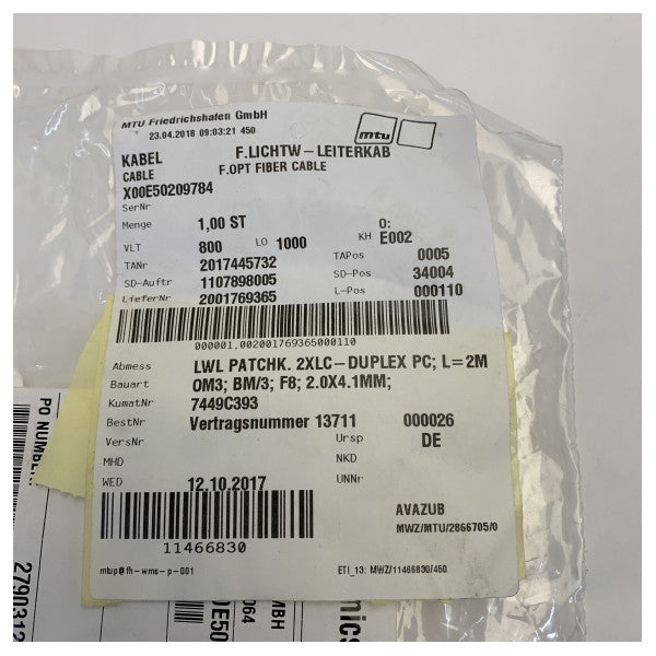 MTU X00E50209784 Fiber Optic Connection Cable