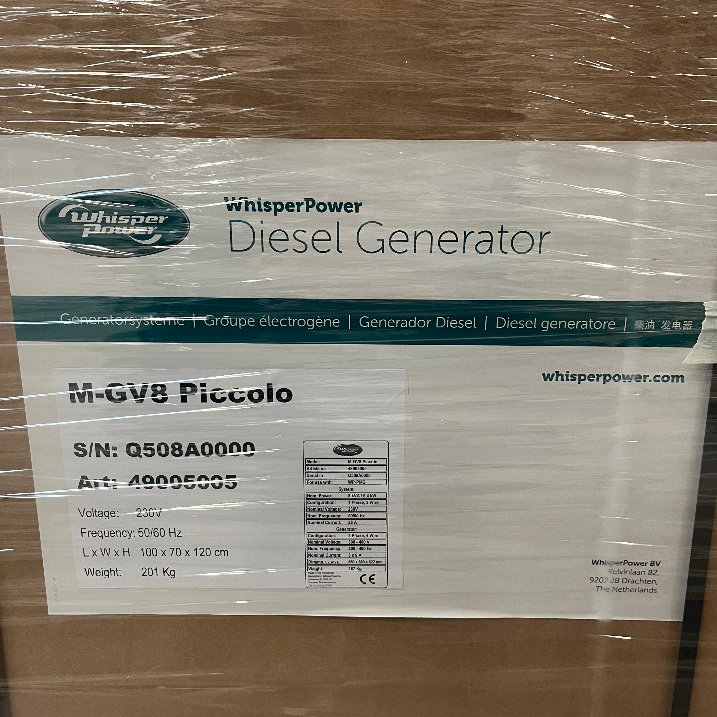 Whisper Power Piccolo 8 8 kVA marine diesel generator 230V - 49005005