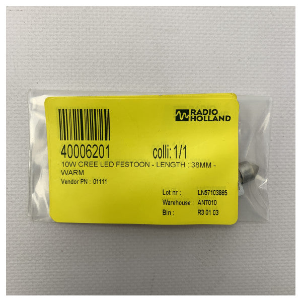 فيستونات CREE LED قوية بقدرة 10 وات CREE - إضاءة بيضاء دافئة 38 مم بكفاءة عالية