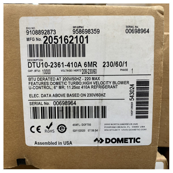 Dometic DTU10 10.000 BTU автономний кондиціонер 230В / 60 Гц