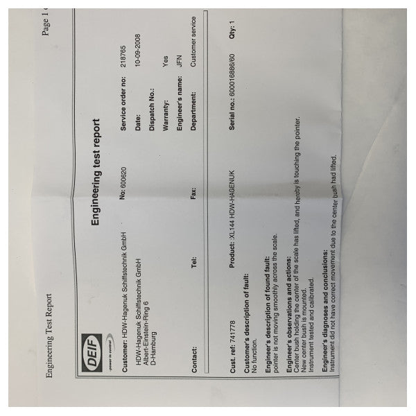 Deif XL144 Rorvinkelindikator Skjerm 24V 45 grader