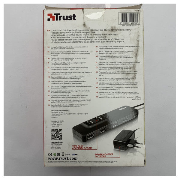 Високоякісний 7-портовий концентратор USB 2.0 з адаптером живлення ��� Компактний і надійний для підключення ПК і ноутбуків