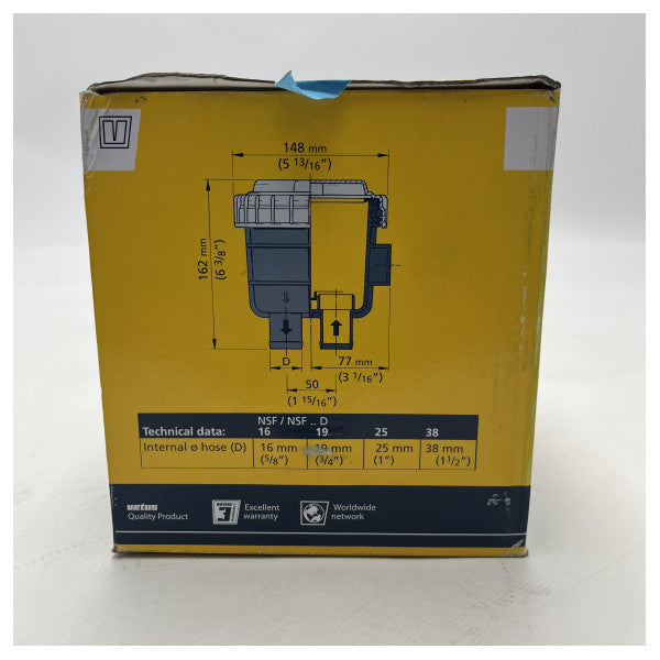 Vetus hajusuodatin diesel- ja jätevesisäiliöihin hiililohkotekniikalla - NSF16