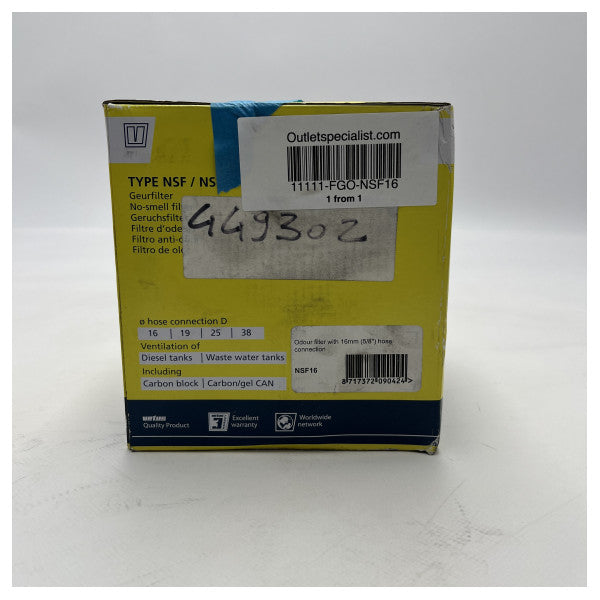 Vetus hajusuodatin diesel- ja jätevesisäiliöihin hiililohkotekniikalla - NSF16