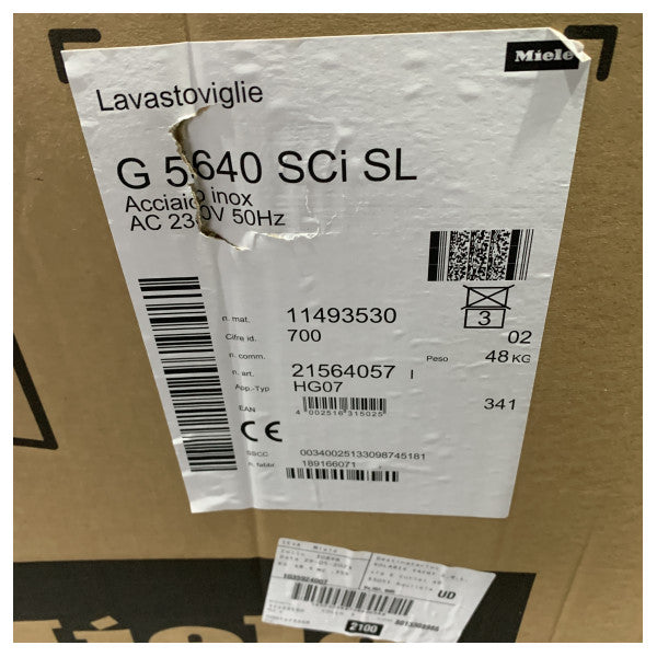 Miele G5640 Sci SL Rakenne 45 CM Astianpesukone Hopea