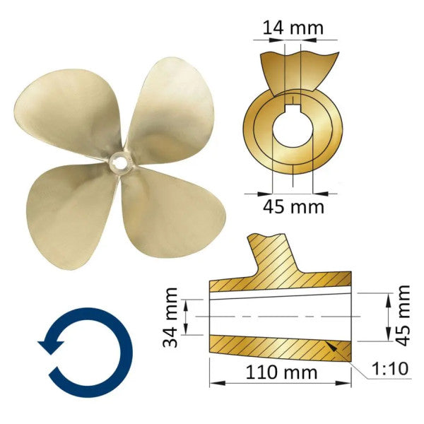 Vetus Propeller 4-Blade Brass 23 x 19 Inch Right - P4E23X19R