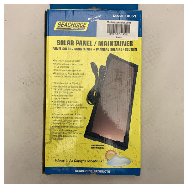 Аморфна сонячна панель Seachoice 9 Вт чорна 15В - 14351