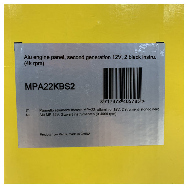 Vetus MPA22KBS2 Alu 2 12V Двигателен контрол - Инструментален панел 0 - 4000 об./мин