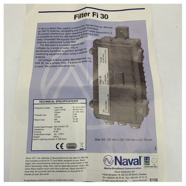Навал 201565 Филтър 30 FI30 Активен антенен филтър