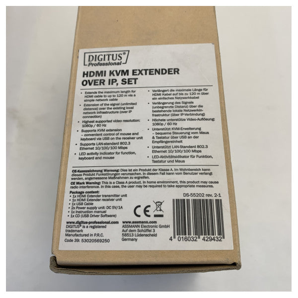 DIGITUS Professional DS-55202 KVM Extender Sæt - HDMI - Cat5/6