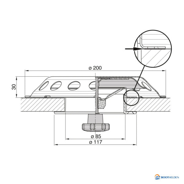 Vetus UFO2 suljettava kansiventtiili ruostumatonta terästä pyöreä D200 mm