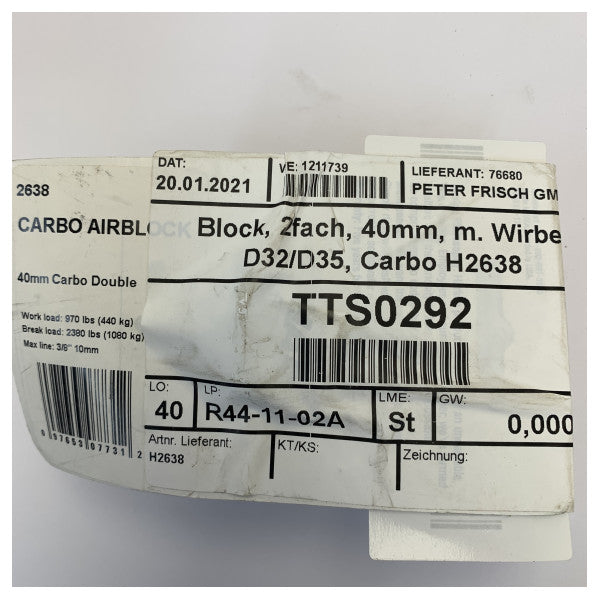 Harken Carbo H2638 Dobbel blokk med 40mm sving