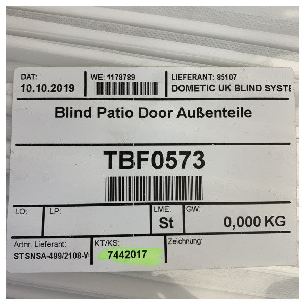 Dometic Patio Dør Persienner STSNS 499 x 2108 mm Hvit