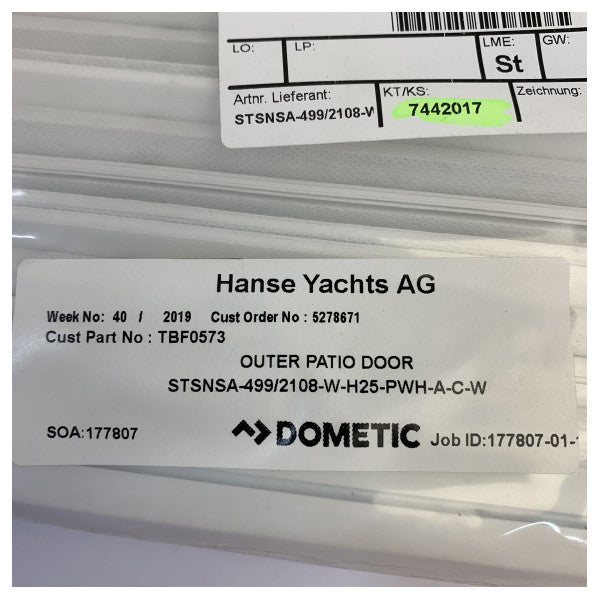 Dometic Patio Dør Persienner STSNS 499 x 2108 mm Hvit