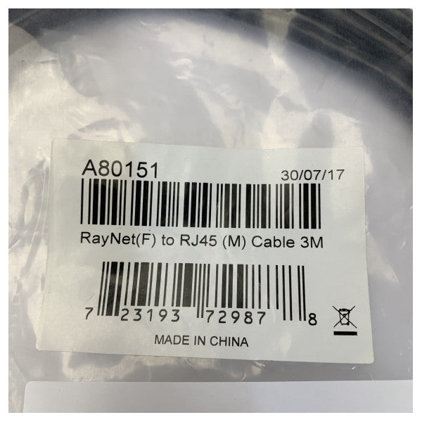 Raymarine A80151 RayNet F to RJ45 Male Connection Cable