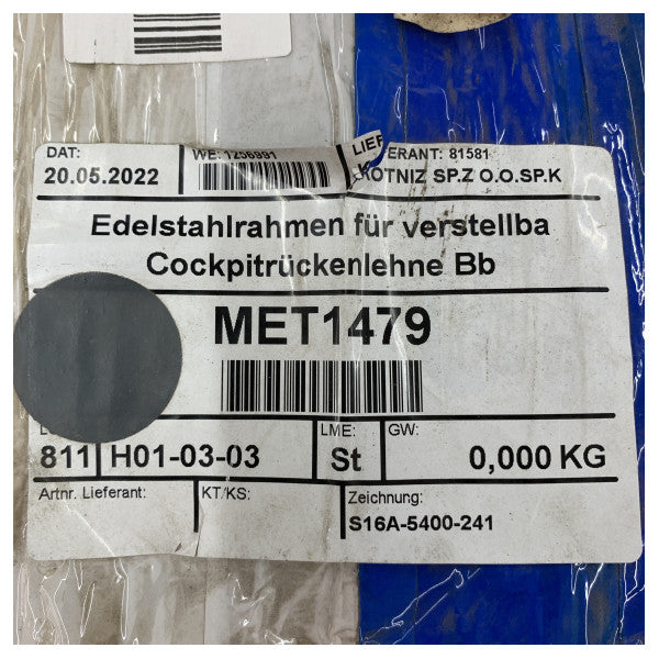 Πλαίσιο από ανοξείδωτο χάλυβα Fjord για ρυθμιζόμενο πάγκο πιλοτηρίου MET1479