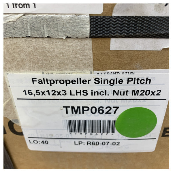 USED Gori 3-Blade Folding Propeller 16.5 x 12 x 3 LHS Single Pitch M20x2