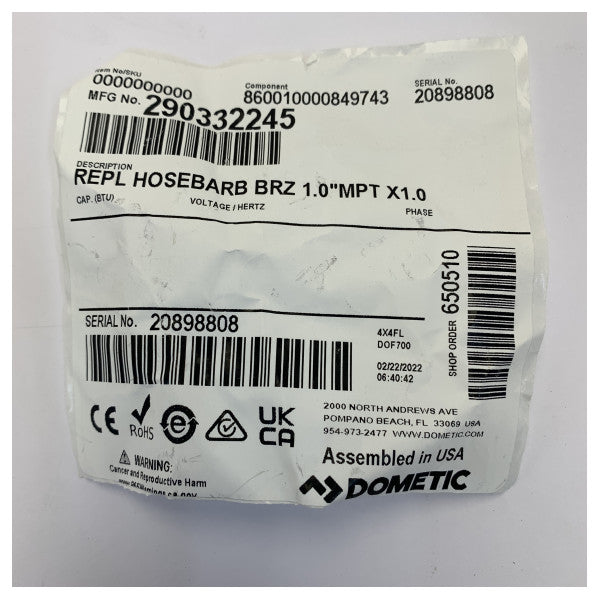 Dometic 真鍮ホース接続部品 BRZ 1.0ZMPT X 1.0ZHB - 9108712947