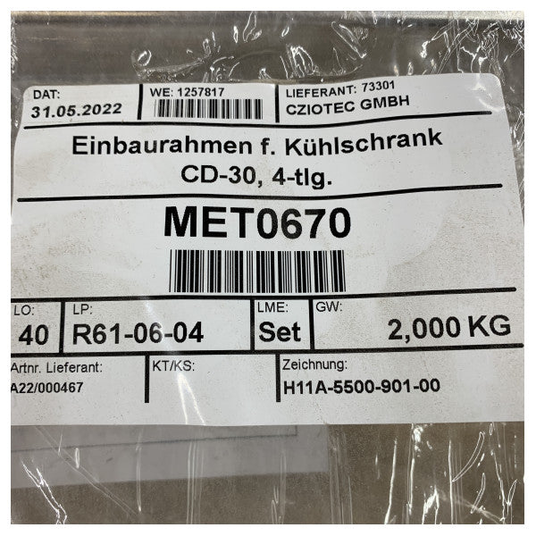 Isotherm Stainless Steel CD-30 Frigorifer Build-In Frame - H11A-5500-901-0