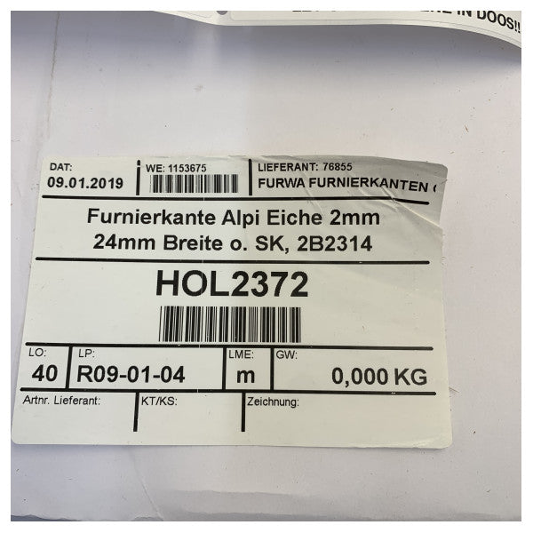 Альпи дъбов фурнир кант 2мм x 24мм