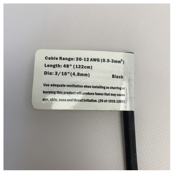 Ancor krympslang av marin kvalitet med självhäftande foder 3/16 x 48 svart