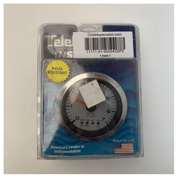 Teleflex 7000 RPM tachometer white with indicators - 65554SSFE