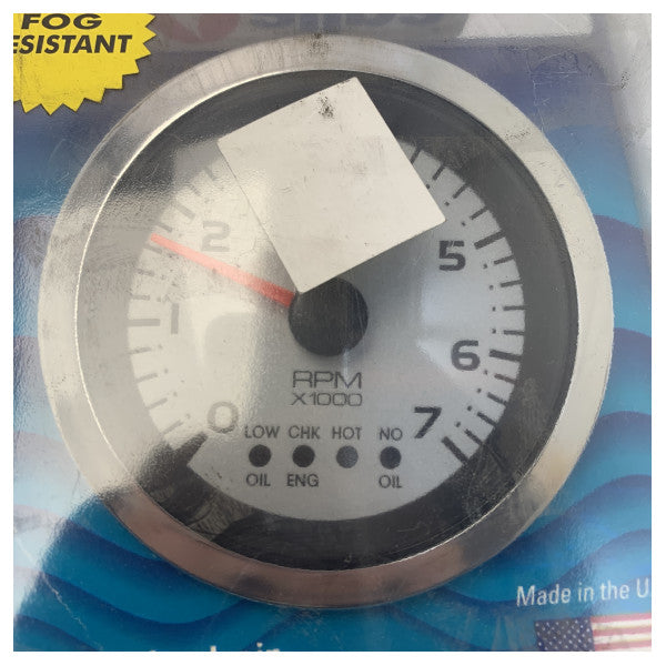 Teleflex 7000 RPM tachometer white with indicators - 65554SSFE