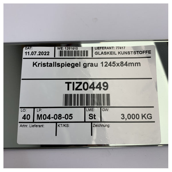 Glas Kama Plastikler Gri Kristal Ayna 1245x84mm Yacht Hardware TIZ0449