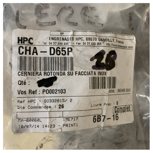 Cerniera tonda in acciaio inox Ferretti resistente alla corrosione per boccaporti di coperta - CHA-D65P