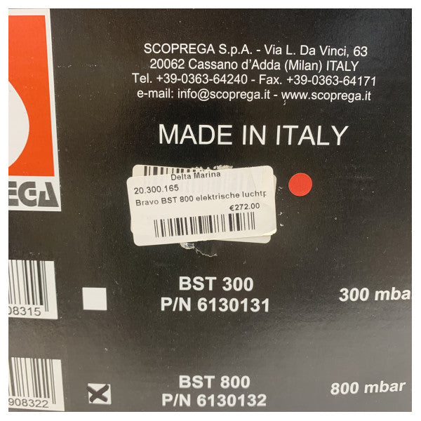 Pompe à air marine électrique Scoprega BST-800 12V pour le gonflage de canots