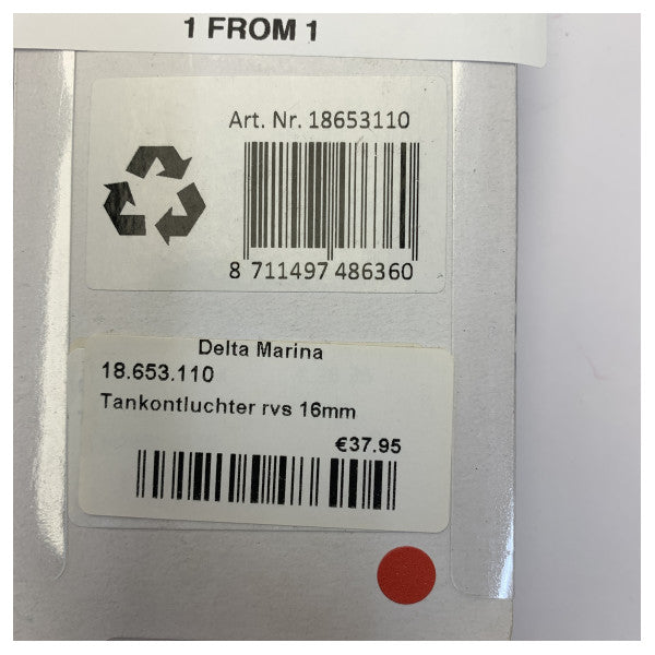 Talamex Tank Vent Rustfrit Stål 18653110 - RVS Beluftning til Brændstof og Vandtank