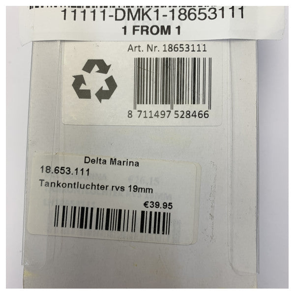 Talamex Tank Vent Rustfritt Stål 19mm - Marine Drivstoff/Vann Tank Ventilasjon - 18653111